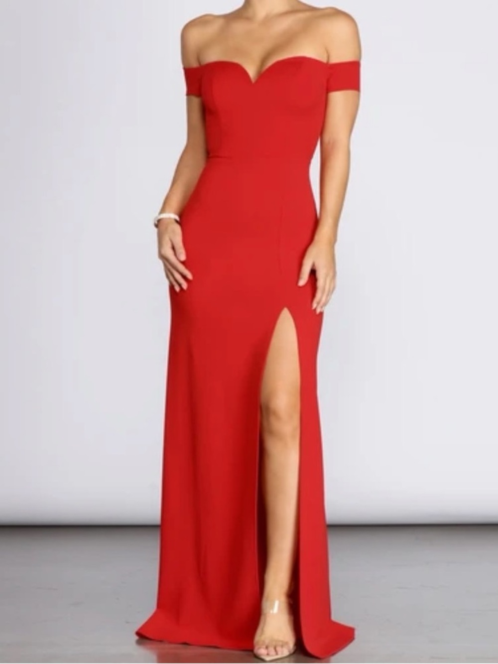 NWT WINDSOR Elegant Red Off-Shoulder Evening Gown Size 5/6